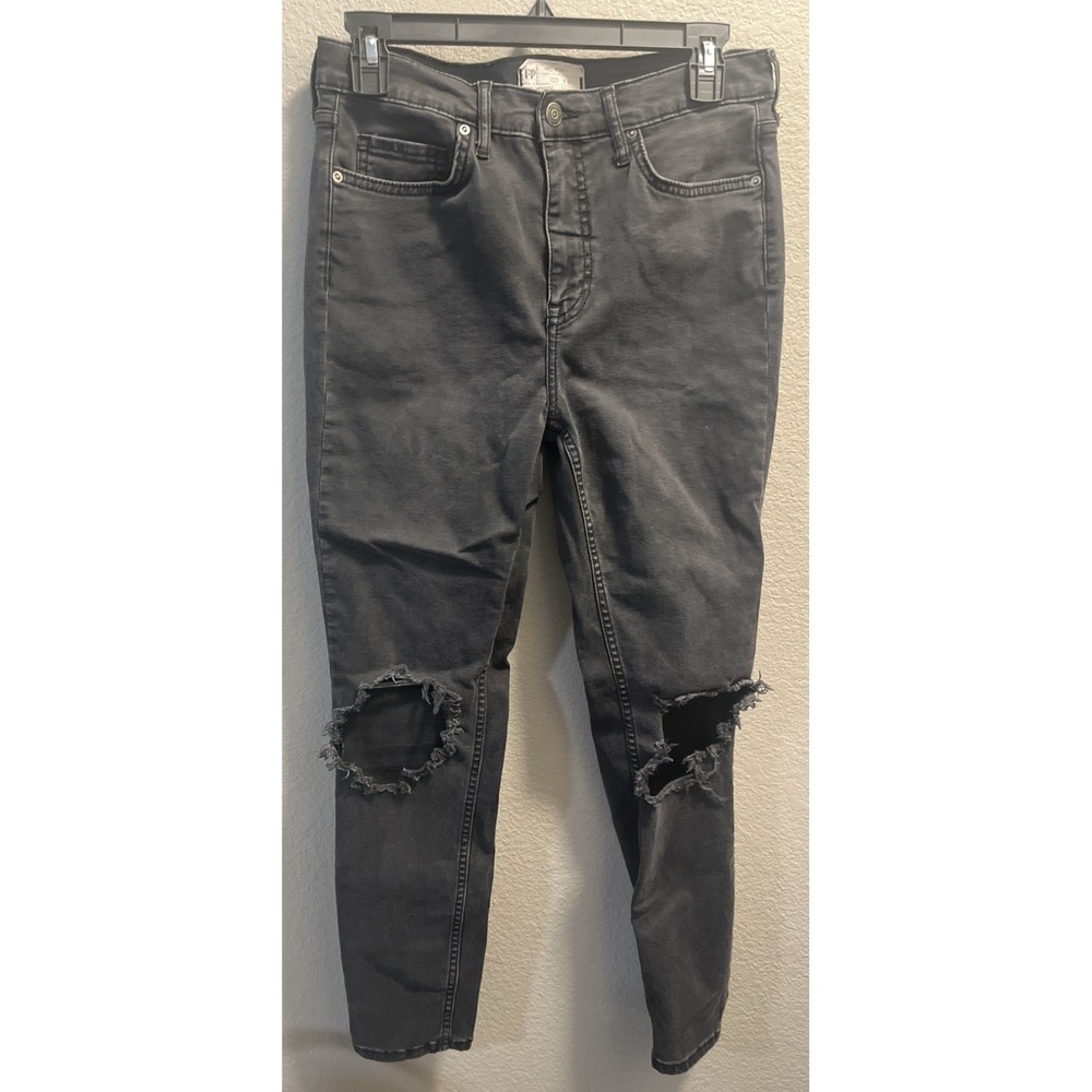 Free People Womens Faded Black Sz 30 Denim‎ High Rise Stretch Ankle Skinny Jeans